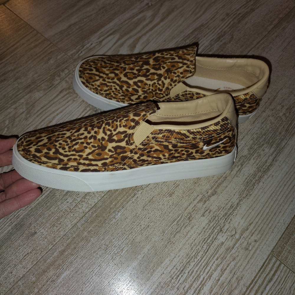 Nike Leopard Print Slip-On Shoes - Brown and Tan